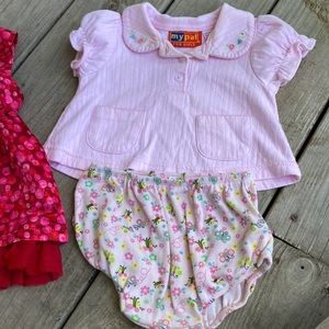 Red cat and Jack polka dot dress and pink onesie outfit